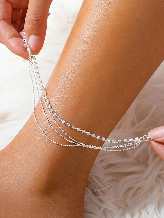 Ankle Bracelet Women's Body Jewelry For Holiday Beach Rhinestone Alloy Silver 1 PC