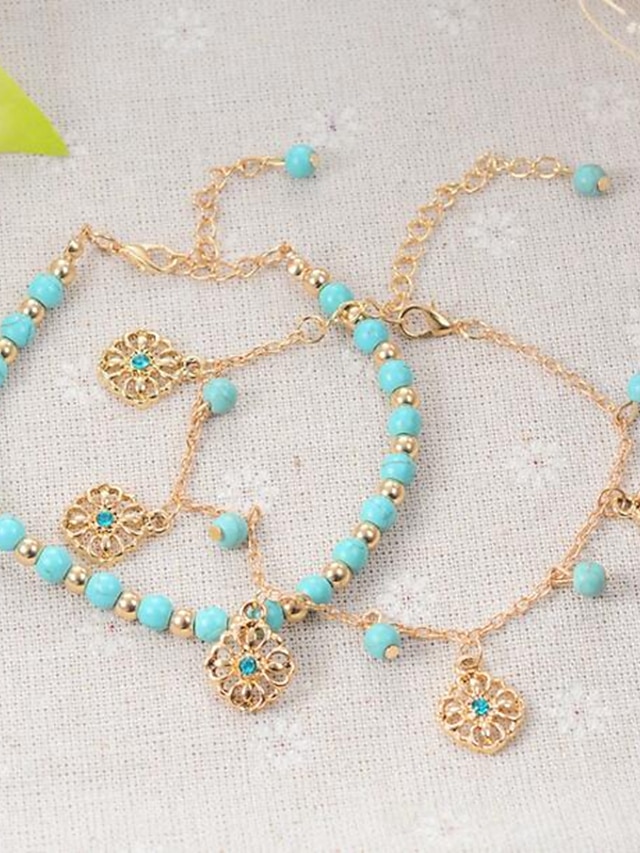 Ankle Bracelet Boho Stylish Women's Body Jewelry For Holiday Beach Classic Turquoise Alloy Gold 1pcs